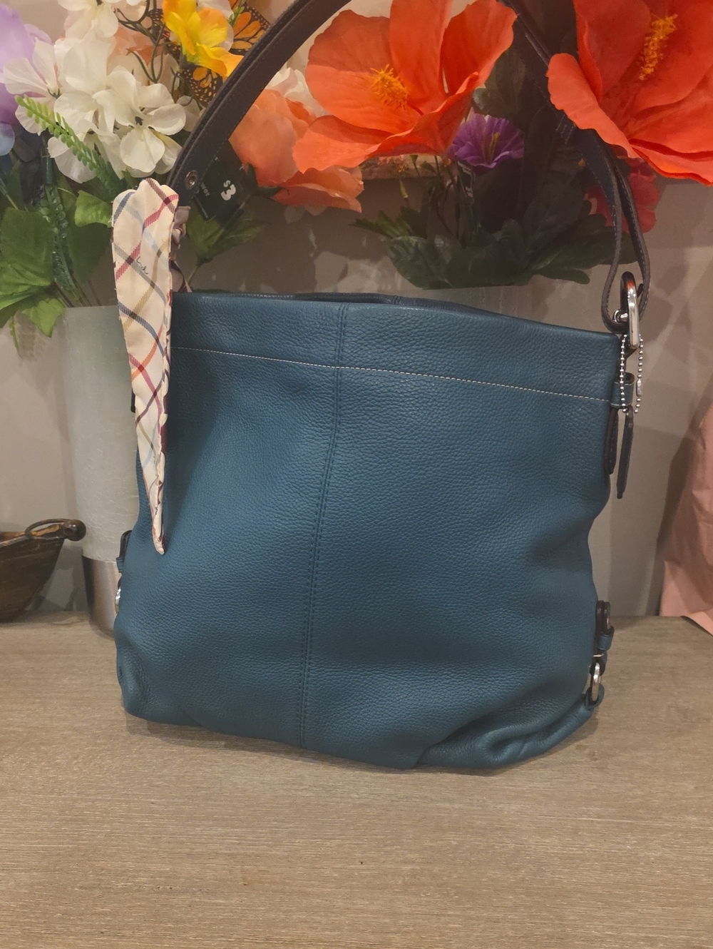 Coach Teal Soho Hobo In Like New Condition With Tattersall Scarf